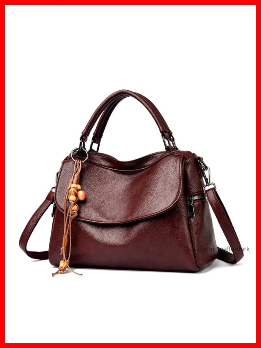 Vegan Leather Satchel Handbag Crossbody Purse with Pendant
